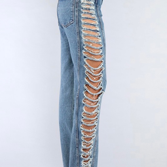 Side Rip Denim Jeans - Picture 3 of 5